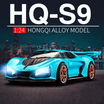 1/24 HONGQI S9, модель спортивного автомобиля из высокопрочного сплава, Изготовленная на заказ, Металлическая Модель суперкара Со звуком, имитация светового распыления, Подарок