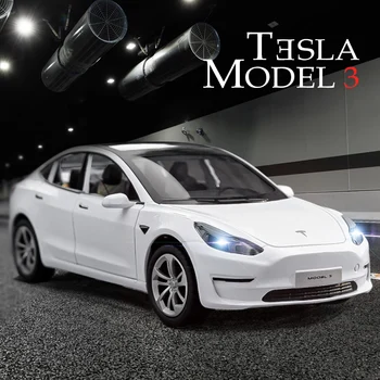 1: 24 Модель автомобиля из сплава Tesla Model 3, изготовленная на заказ, Металлическая игрушечная машина, имитация модели автомобиля, коллекция звука и света, подарок для детей