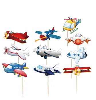 10 шт. мультяшных кексов с самолетиками, украшения для детского праздничного торта в авиационной тематике на день рождения