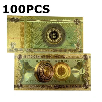 100ШТ Банкнот в золотой фольге за один BTC, невалютный денежный сувенир для коллекции подарков
