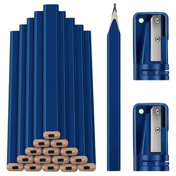 16 Шт плотницких карандашей и 2 шт точилок для карандашей, строительный карандаш синего цвета 7 дюймов, плоский восьмиугольный маркировочный карандаш