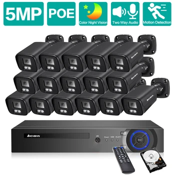 16CH 5MP PoE Система Домашней Камеры Безопасности 8MP 4K NVR Комплект Наружного и Внутреннего Цветного Ночного Видения AI IP Камера Комплект Видеонаблюдения