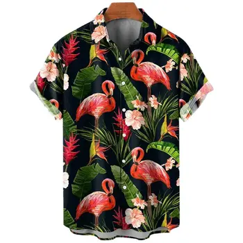 2023 Летние Новые Рубашки Для Мужчин С 3D Рисунком Фламинго На Пуговицах Пляжная Рубашка Aloha Мужская Одежда Camisa Hawaiana Hombre Топы Унисекс