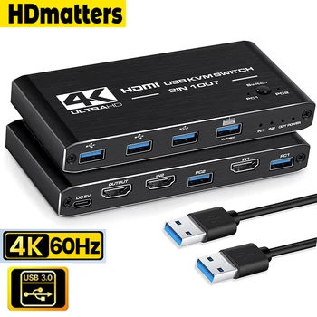 2X1 USB 3,0 HDMI KVM Переключатель 4K 60Hz HDMI 2,0 KVM Переключатель 2 В 1 Из USB3.0 Переключатель для 2 компьютеров Клавиатура Мышь Переключатель общего доступа