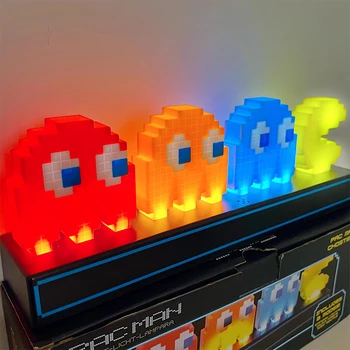 30 см Pac Man Night Lights Аниме Игра Красочный Пиксельный Значок 3D Атмосферная Лампа USB Зарядка Настольная Лампа Украшения Рождественские Подарки