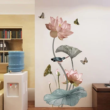 3D наклейки на стену в виде лотоса, большие самоклеящиеся наклейки, украшение для дома, Цветы, наклейки на стены, Художественный дизайн спальни, ПВХ