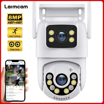 4K 8MP IP-Камера 360 ° С Двойным Объективом И Двойным Экраном PTZ CCTV Камера Безопасности Защита AI Отслеживание Icsee WiFi Камера Наблюдения