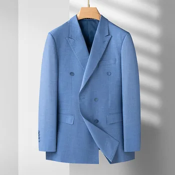 5506-2023 мужские полосатые двубортные костюмы 94 для отдыха и мужской приталенный пиджак европейского образца jacket