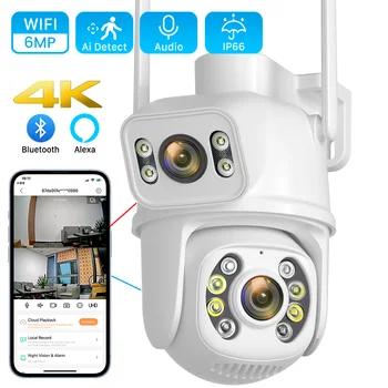 6-Мегапиксельная 4K PTZ Wifi Камера с Двойным Объективом и Двойным Экраном Ai Human Detect Auto Tracking Беспроводная Камера Наружного Наблюдения iCSee App