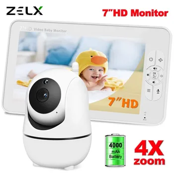 7-Дюймовый Видеоняня HD 720P 4-Кратный Зум PTZ-Камеры 2.4G Wifi 1000ft Ranged 24-Часовой Срок Службы батареи Внутренняя Мини-Камера Безопасности для детей