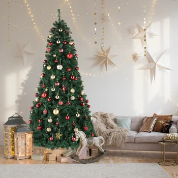 7-футовая автоматическая структура дерева, материал ПВХ, 450 огней, теплый цвет, 8 режимов, 1050 Веток, Рождественская елка зеленого цвета.