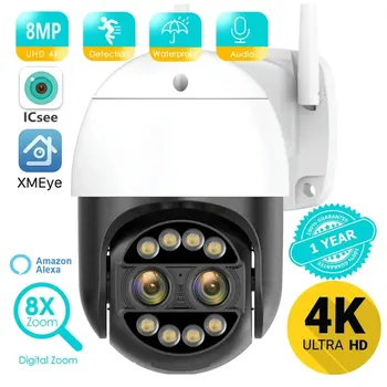 8MP 4K 8x Гибридный Зум 2,8 + 12 мм Двухобъективная PTZ IP-Камера WiFi Обнаружение Человека 4MP Аудио Камера Видеонаблюдения Безопасности