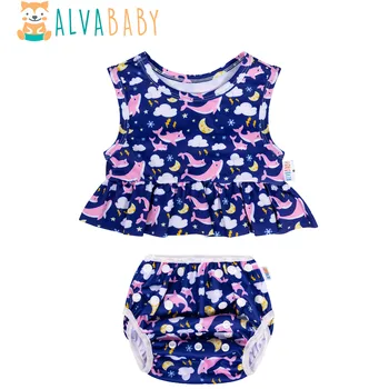 ALVABABY Купальный костюм Модные Летние комплекты купальников для маленьких девочек с рукавами