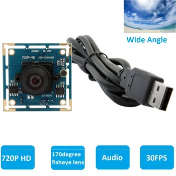 ELP 720P Широкоугольный Объектив Рыбий Глаз 170 градусов USB Модуль Камеры 1MP Аудио HD OV9712 CMOS Сенсор для Портативного Компьютерного Зрения