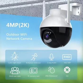 ICSEE 4K WiFi PTZ IP-камера с 5-кратным цифровым зумом AI Автоматическое отслеживание цветного ночного видения Беспроводные камеры видеонаблюдения уличного видеонаблюдения