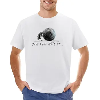 Just roll with it футболка с навозным жуком, футболка с коротким рукавом, таможенные топы размера плюс, графические мужские футболки