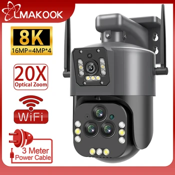 LMAKOOK 8K 16MP Четырехобъективная WIFI PTZ-Камера с 20-кратным Зумом AI Auto Tracking Наружная 8-Мегапиксельная IP-Камера Видеонаблюдения IPC360 HOME