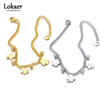 Lokaer Fashion Metal Flower Charm Bracelets Stainless Steel Do Not Fade Jewelry Collar Necklace Цепочка На Шею Женская B23016