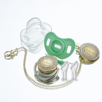Miyocar Bling Custom Pure Green Соски-Пустышки Приносят 3 Сменные Силиконовые Соски Всех Размеров для Мальчика И Девочки Подарок для Душа Ребенка