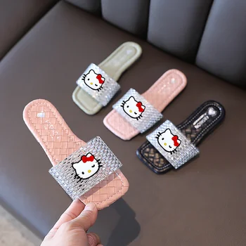 Sanrio hello kitty / 2022, летние новые тапочки для девочек, детские модные повседневные тапочки на плоской подошве с мягкой подошвой, сандалии для улицы