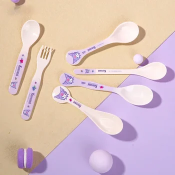 Sanrio Аниме Kuromi Детская Ложка, Меламиновая посуда для моделирования фигур Kawaii, Рисовая Ложка, Вилка, Кухонные Детские подарки kawaii