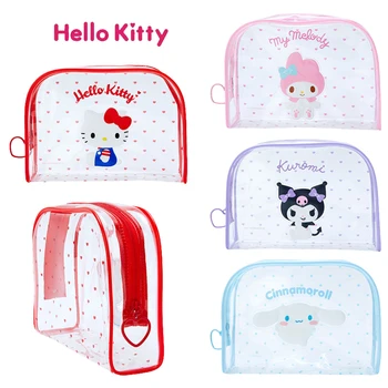 Sanrio Мультяшная Косметичка Hello Kitty, сумки для карандашей, Переносная сумка для мытья для девочек, Сумки для хранения большой емкости, Прозрачный чехол