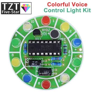 TZT CD4017 Красочный комплект вращающейся светодиодной подсветки с голосовым управлением, электронный производственный комплект 