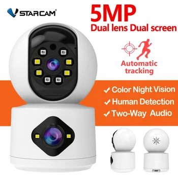Vstarcam 5-Мегапиксельная AI-Камера PTZ Wifi С Двойным Объективом, Автоотслеживающая Видеонаблюдение В помещении, Полноцветная Беспроводная Камера Ночного Видения