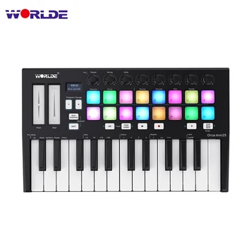 WORLDE Panda mini 25-Клавишный USB MIDI-Контроллер Клавиатуры USB MIDI-Контроллер Клавиатуры Пианино и 8 Триггерных Площадок с RGB Подсветкой Музыкальный Подарок