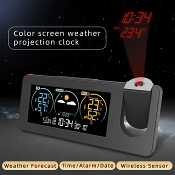 Беспроводная цифровая метеостанция с датчиком температуры внутри и снаружи, прогноз погоды, Проекционные часы температуры влажности