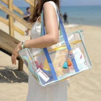Большая вместительная сумка для детских подгузников, прозрачная желейная пляжная сумка, портативная ПВХ водонепроницаемая сумка для мамы, дорожная сумка для плавания