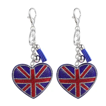 Брелок для ключей из 2 предметов, кольцо в форме сердца, Флаг Великобритании, Декоративная подвеска для женской сумки из британского сплава