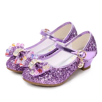Весенние детские туфли принцессы с пайетками, украшенные хрустальными блестками, на высоком каблуке, для девочек, Кожаная обувь для детей, Свадебная вечеринка