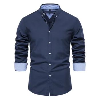 Весна 2024, Новые Высококачественные брендовые мужские рубашки Oxford с длинным рукавом, приталенные Белые блузки, дизайнерская одежда, светские рубашки для мужчин