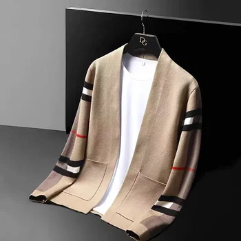 Высококачественный брендовый вязаный кардиган, мужской модный роскошный полосатый свитер, повседневная шаль, весенне-осенний тренд 2023 года, мужская одежда, пальто