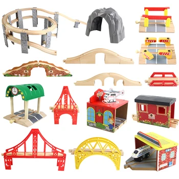 Деревянные железнодорожные пути, аксессуары для железнодорожного туннеля, подходящие для Brio, деревянные детали поезда, развивающие игрушки для детей, подарки