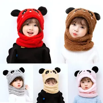 Детская шапка-ушанка Осенне-зимняя детская шапка с горловиной One Super Cute, пуловер с пандой для мальчиков и девочек, Шляпа