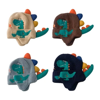 Детская шапка-ушанка с динозавром, мягкий и стильный головной убор для холодной погоды в подарок