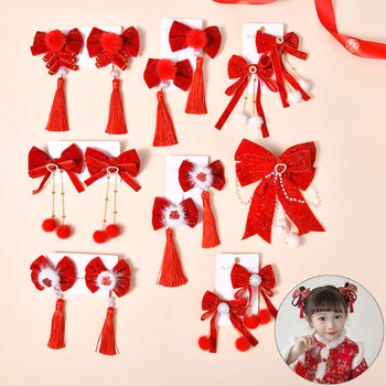 Детские заколки-круги для волос, украшение для волос с красным бантом, Рождественские и Новогодние Корейские аксессуары, заколки для волос для женщин и девочек