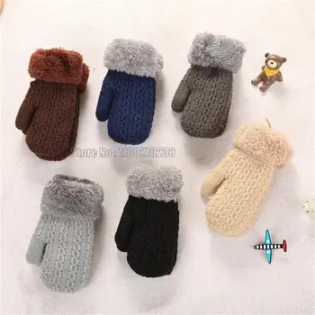 Детские зимние теплые детские варежки шерстяная вязаная веревка перчатки с полными пальцами для мальчиков и девочек