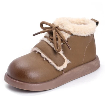 Детские короткие кожаные ботинки, зимние новые теплые хлопчатобумажные ботинки для малышей, модная повседневная обувь на мягкой подошве для мальчиков и девочек