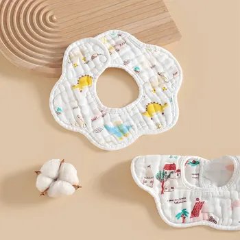 Детский нагрудник из 2 предметов, разные цвета, детский восьмислойный нагрудник с лепестками, хлопковое полотенце для слюны с принтом.