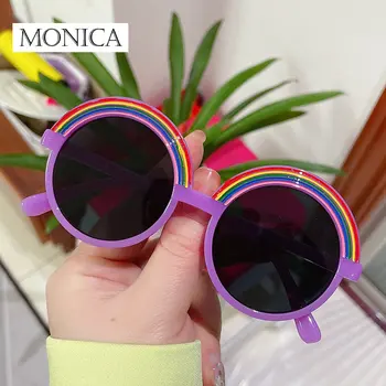 Для детей, мальчиков и девочек, Милые двухцветные круглые солнцезащитные очки в форме радуги из мультфильма, Детские Винтажные очки с защитой от UV400, Классические очки