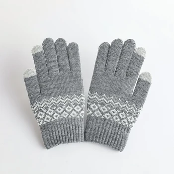 Женские зимние перчатки, Утепленные Ретро Классические Вязаные перчатки с сенсорным экраном, женские и женские велосипедные Ветрозащитные теплые Варежки