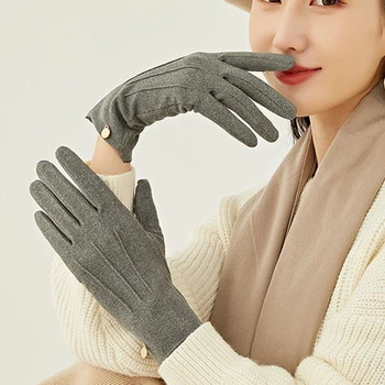 Женские зимние плюшевые перчатки Женские утолщенные и бархатные ветрозащитные и теплые перчатки для вождения с сенсорным экраном