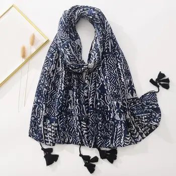 Женский шарф в винтажном стиле, широкий шарф в стиле ретро с кисточками, мягкое украшение для шеи, дорожная шаль