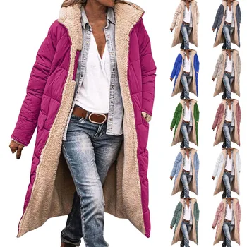 Женское Модное Теплое Зимнее пальто Двусторонний Пуховик с капюшоном и длинным рукавом