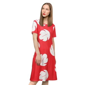 Женское платье Lilo, красное длинное платье для девочек с принтом листьев, летняя пляжная гавайская одежда, костюмы для косплея на Хэллоуин для взрослых и детей