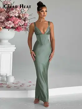 Женское элегантное платье трапециевидной формы без рукавов с V-образным вырезом, сексуальное платье без рукавов с открытой спиной и запахом на талии, длинное женское элегантное вечернее платье