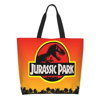 Забавный логотип Парка Юрского периода с принтом желто-оранжевого цвета, сумки-тоут для покупок, Холщовая сумка для покупок на плечо, сумочка с древним животным
